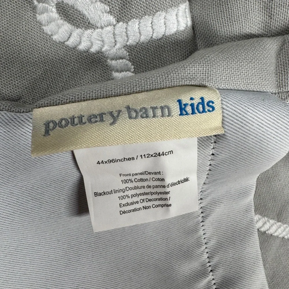 Pottery Barn Kids Gray White Rope Lattice Blackout Curtain Panel 44x96 Cotton